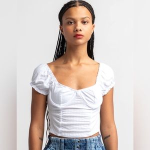 Sky & Sparrow Womens White Bustier Puff Sleeve Top